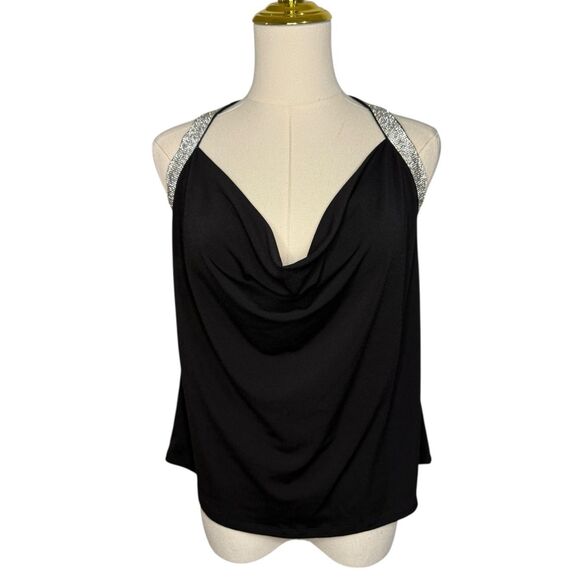 Cache Women’s Small Rhinestone Draped Halter Top Black Elegant Sexy Glam Y2K - Picture 1 of 7